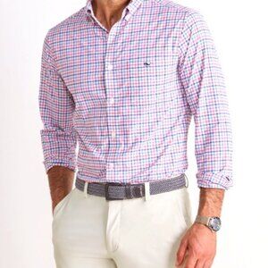 Vineyard Vines Red Blue White Gingham Plaid Long Sleeve Collar Shirt Slim M NWOT